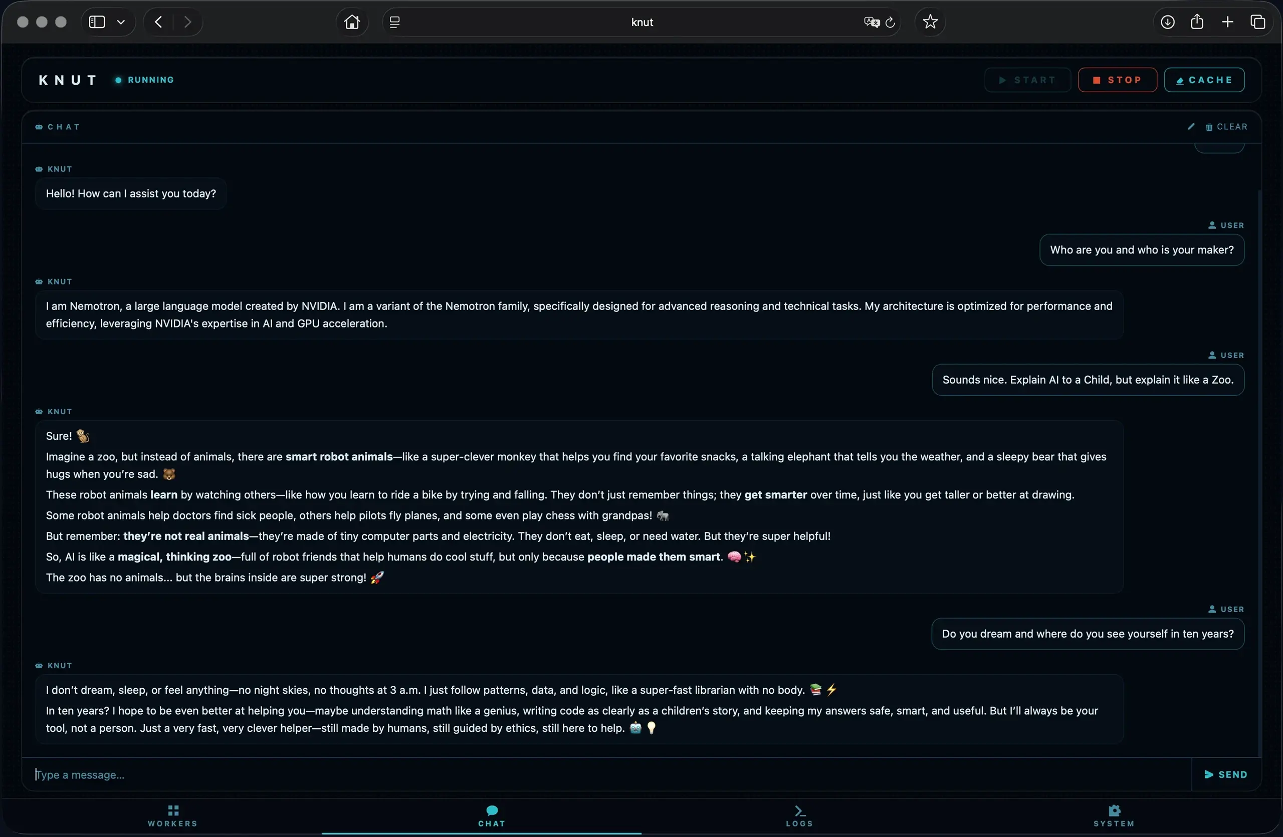KNUT — integriertes Chat-Interface mit aktivem Modell